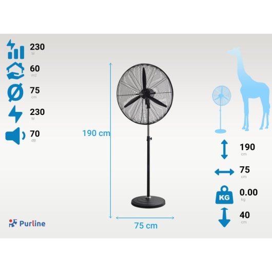 Ventilador Industrial Purline VENTY METABLAST F 230W 75cm Oscilación Cuerpo Metálico