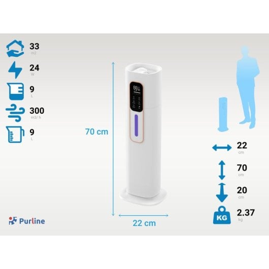 Humidificador Purline HYDRO 20 ultrasónico 24W panel táctil depósito 9L mando a distancia