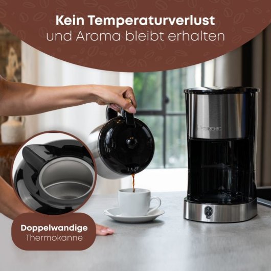 Cafetera de Filtro Clatronic KA 3805 1,2L Termo Inox Protección Antigoteo 800W Parada Automática