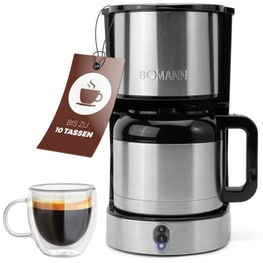 Bomann 660661 1,2L Filterkaffeemaschine, 8-10 Tassen, Edelstahl-Thermokanne, Tropfschutz