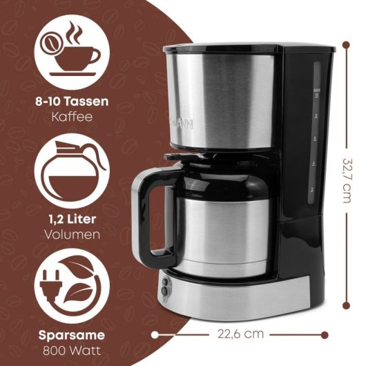 Bomann 660661 1,2L Filterkaffeemaschine, 8-10 Tassen, Edelstahl-Thermokanne, Tropfschutz