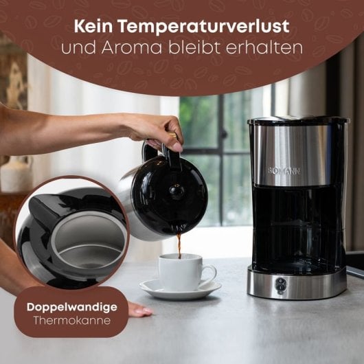 Bomann 660661 1,2L Filterkaffeemaschine, 8-10 Tassen, Edelstahl-Thermokanne, Tropfschutz