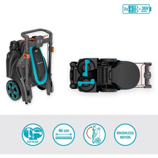 Tondeuse à gazon Gardena PowerMax Duo 46/36 V 46 cm 50 L Batterie au lithium Jardins 600 m²