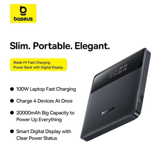 Baseus H1 Power Bank Portátiles con Carga Rápida con Pantalla Digital 20.000 mAh 100 W Negro