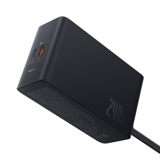 Baseus GaN 3C+U+DC 240W Caricabatterie rapido intelligente da tavolo + Cavo DC-DC 240W 1m Nero