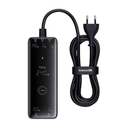 Baseus GaN 3C+U+DC 240W Caricabatterie rapido intelligente da tavolo + Cavo DC-DC 240W 1m Nero