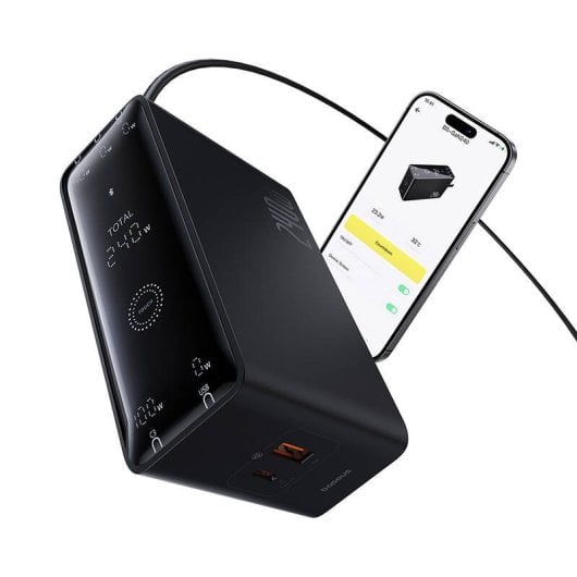 Baseus GaN 3C+U+DC 240W Caricabatterie rapido intelligente da tavolo + Cavo DC-DC 240W 1m Nero