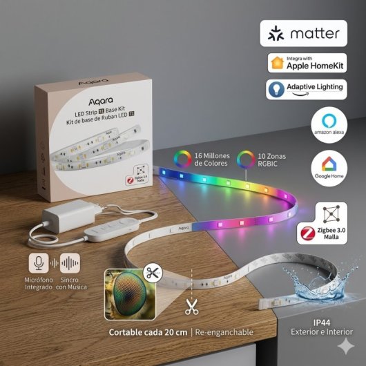 Cinta LED Aqara T1 Basic 1m RGB CCT Zigbee 3.0 Extensible hasta 10m