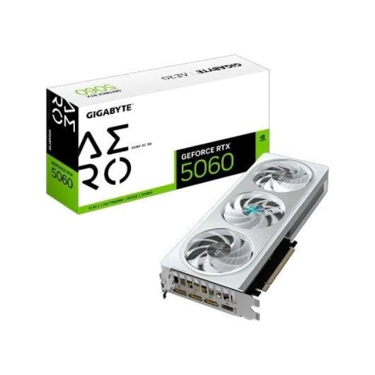 GIGABYTE RTX 5060 8 GB GDDR7 AERO OC Grafikkarte mit drei Lüftern, Weiß
