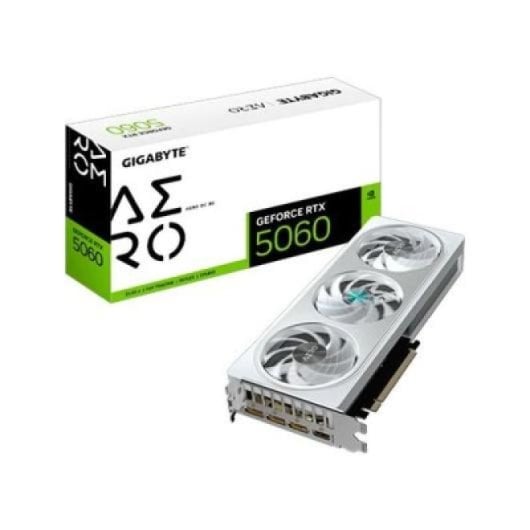 GIGABYTE RTX 5060 8 GB GDDR7 AERO OC Grafikkarte mit drei Lüftern, Weiß
