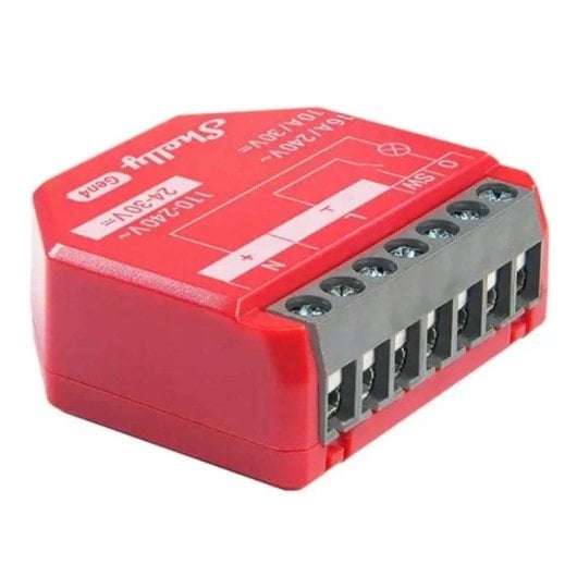 Relais Wi-Fi Shelly 1PM Vermelho Connectivité Wi-Fi Bluetooth Zigbee Suivi de l'énergie, Protection contre les surcharges