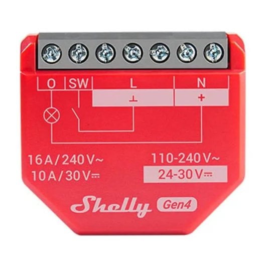 Módulo de Automatización Shelly 1PM Vermelho Wi-Fi Bluetooth Zigbee 16A 240V