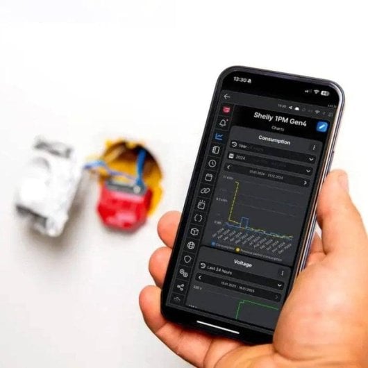 Relais Wi-Fi Shelly 1PM Vermelho Connectivité Wi-Fi Bluetooth Zigbee Suivi de l'énergie, Protection contre les surcharges