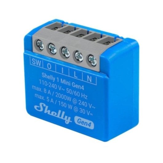 Relais Wi-Fi Shelly 1 Mini Gen4 Multiprotocole Bluetooth Zigbee Matter Contrôle de l’éclairage, Suivi de l’énergie, Encastrable, Protection contre la surchauffe