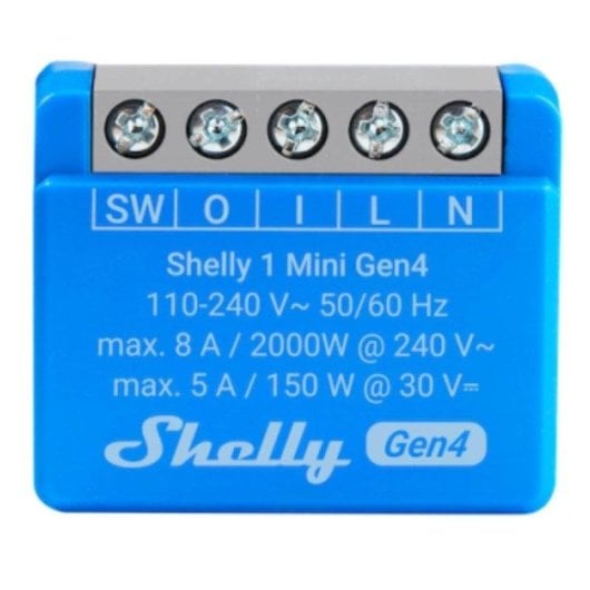 Relais Wi-Fi Shelly 1 Mini Gen4 Multiprotocole Bluetooth Zigbee Matter Contrôle de l’éclairage, Suivi de l’énergie, Encastrable, Protection contre la surchauffe