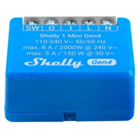 Relais Wi-Fi Shelly 1 Mini Gen4 Multiprotocole Bluetooth Zigbee Matter Contrôle de l’éclairage, Suivi de l’énergie, Encastrable, Protection contre la surchauffe