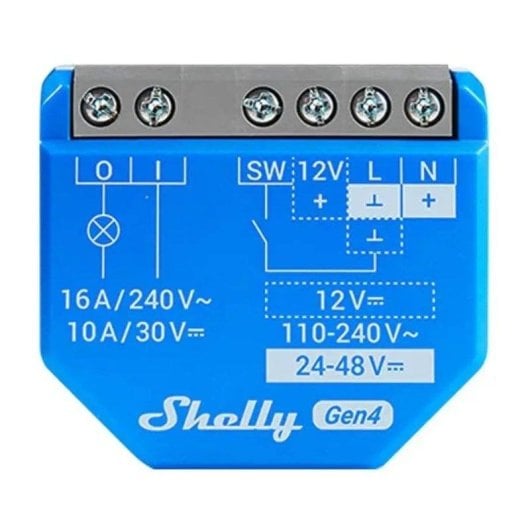 Relais Wi-Fi Shelly 1 Gen4 Bleu Connectivité Wi-Fi Zigbee Bluetooth Matter Contrôle de l’éclairage et des appareils, Encastrable