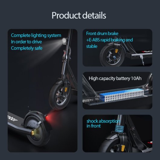 Patinete eléctrico iScooter 25km/h 30km de autonomía 500W batería 36V amortiguación y neumático 10?