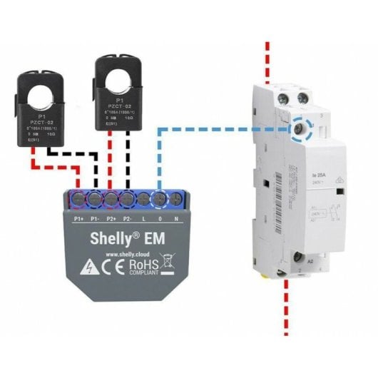 Módulo Shelly EM Medidor Dual WiFi 2x120A App, Exportación de Datos, Compatible MQTT