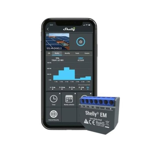 Módulo Shelly EM Medidor Dual WiFi 2x120A App, Exportación de Datos, Compatible MQTT