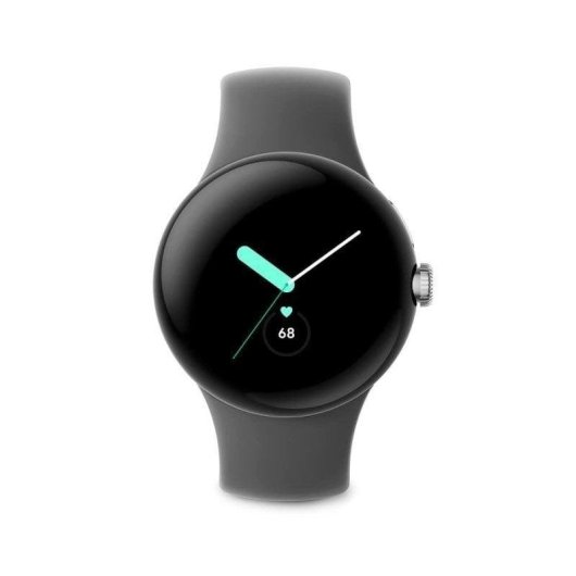 Google Pixel Watch WiFi NFC GPS 41mm AMOLED Silber/Charcoal S/L Wasserdicht 5ATM SpO2 Pulsmesser