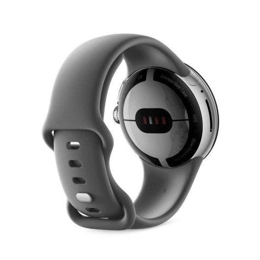 Google Pixel Watch WiFi NFC GPS 41mm AMOLED Silber/Charcoal S/L Wasserdicht 5ATM SpO2 Pulsmesser