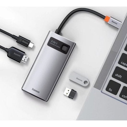 Hub USB-C Baseus Metal Gleam 4 en 1 HDMI 100W PD Aluminio Universal