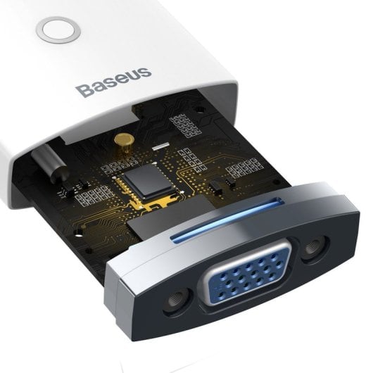 Adaptador Baseus HDMI para VGA branco com saída de áudio mini jack de 3,5 mm