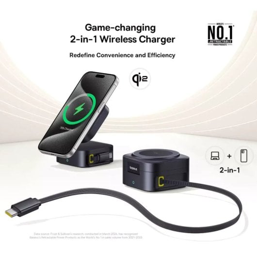 Cargador inalámbrico Baseus PicoGo 2-en-1 MagSafe Qi2 67W Negro doble salida