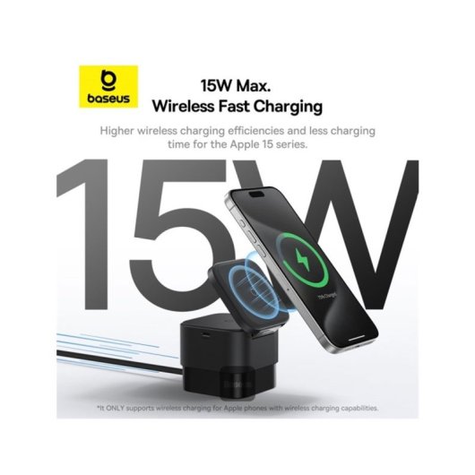 Cargador inalámbrico Baseus BS-W531 2-in-1 Magsafe 20W Negro salida inalámbrica 15W plegable