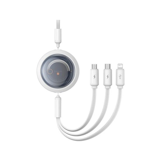Baseus Free2Draw Cabo Retrátil 3-em-1 USB-C/Lightning/MicroUSB 100W 1.1m Branco