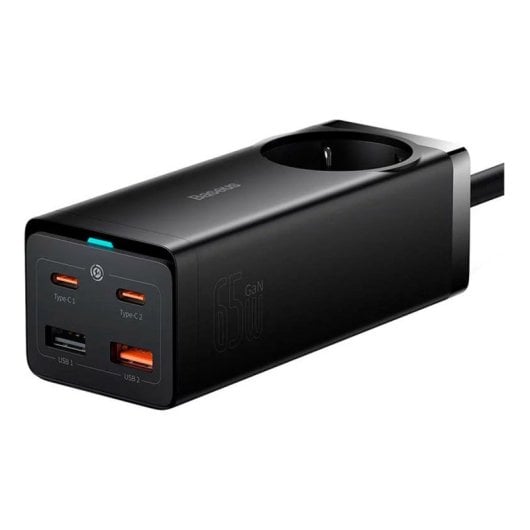 Cargador Baseus GaN3 Pro PSZM000901 65W 2x USB-C 2x USB-A Toma AC Protección Avanzada Negro