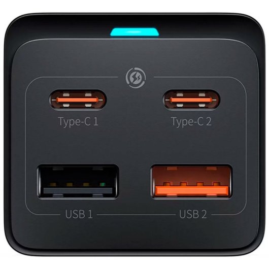 Cargador Baseus GaN3 Pro PSZM000901 65W 2x USB-C 2x USB-A Toma AC Protección Avanzada Negro