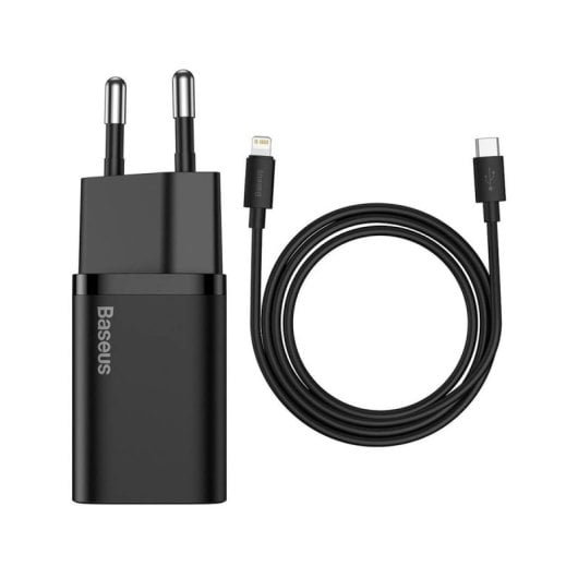 Cargador USB-C Baseus 1C Super Si 20W con carga rápida y cable Lightning 1M Negro