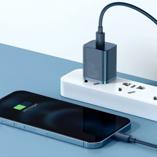 Baseus Super Si 1C 20W Caricabatterie Blu con Cavo USB-C da 1 M PD Ricarica Rapida