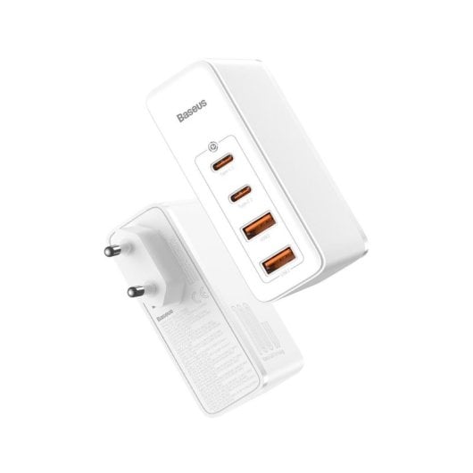 Cargador Baseus GaN2 Pro 100W 2USB-C 2USB-A Blanco Carga Rápida con Cable 1M