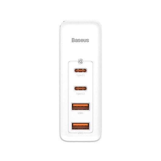 Cargador Baseus GaN2 Pro 100W 2USB-C 2USB-A Blanco Carga Rápida con Cable 1M