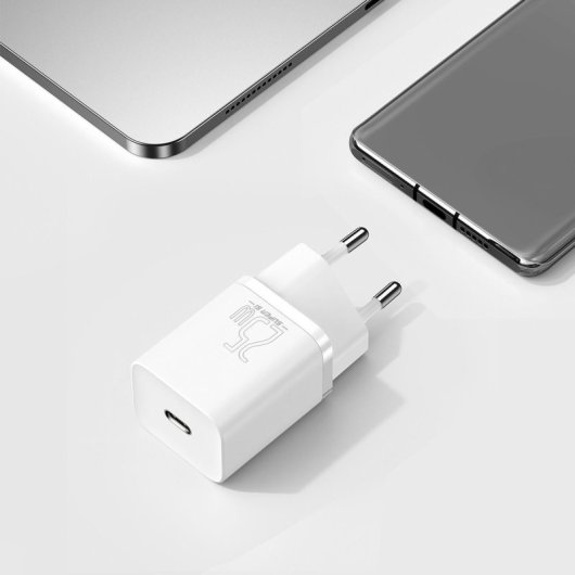 Cargador Baseus TZCCSUP-L01 25W Super Si USB-C 1 Puerto Carga Rápida Blanco 1m