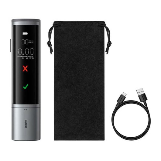 Alcoholímetro Baseus SafeJourney ProGrey Sensor Alta Precisión Pantalla LCD Multifunción