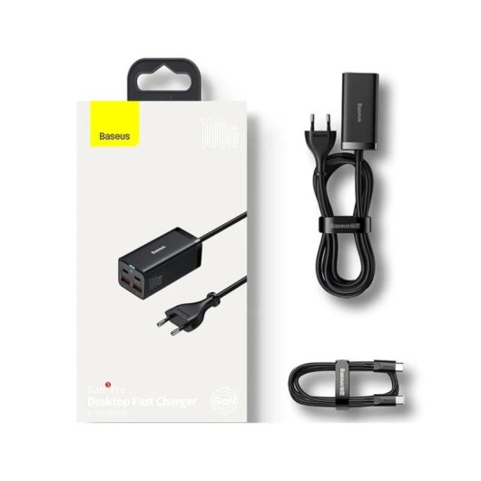 Cargador Baseus Quick Charger GaN3 Pro 100W Negro 4 Puertos con Cable USB-C 1,5m