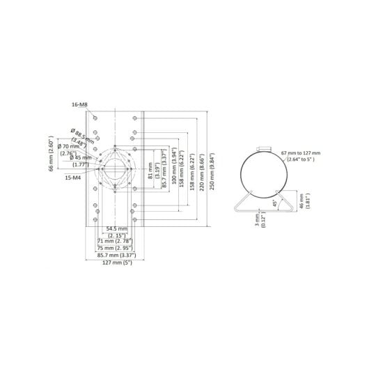 Soporte de cámara Hikvision DS-1275ZJ acero inoxidable una pieza hasta 10kg plata