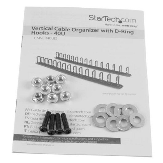 Panel Gestión de Cables StarTech 0U 1,8m Anillas en D Acero Negro para Rack 40U