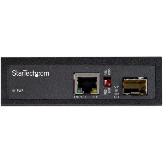 Conversor de Medios StarTech 60W PoE+ IP30 SFP a RJ45 Soporte DIN IMC1GSFP60W -40 a 75°C