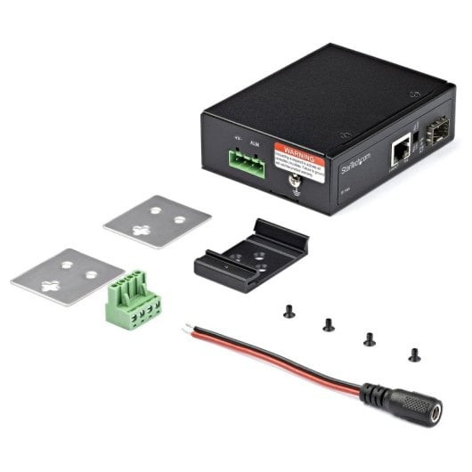 Conversor de Medios StarTech 60W PoE+ IP30 SFP a RJ45 Soporte DIN IMC1GSFP60W -40 a 75°C