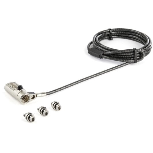 StarTech.com LTULOCK4D Universal-Sicherheitskabelschloss mit 4-stelliger Zahlenkombination, K-Slot, Nano Wedge, 2 m, Schwarz/Silber