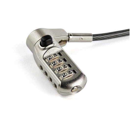 StarTech.com LTULOCK4D Universal-Sicherheitskabelschloss mit 4-stelliger Zahlenkombination, K-Slot, Nano Wedge, 2 m, Schwarz/Silber