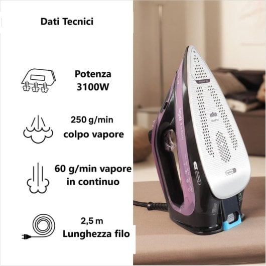 Braun SI9661VI Dampfbügeleisen, 3100 W, ActiClean iCare FreeGlide 3D, 330 ml, violett