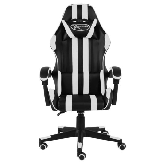 Silla gaming vidaXL Louren cuero sintético ergonómica reclinable 35x41cm blanca y negra