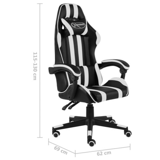 Silla gaming vidaXL Louren cuero sintético ergonómica reclinable 35x41cm blanca y negra