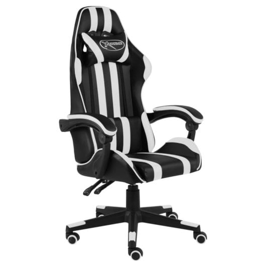 Silla gaming vidaXL Louren cuero sintético ergonómica reclinable 35x41cm blanca y negra